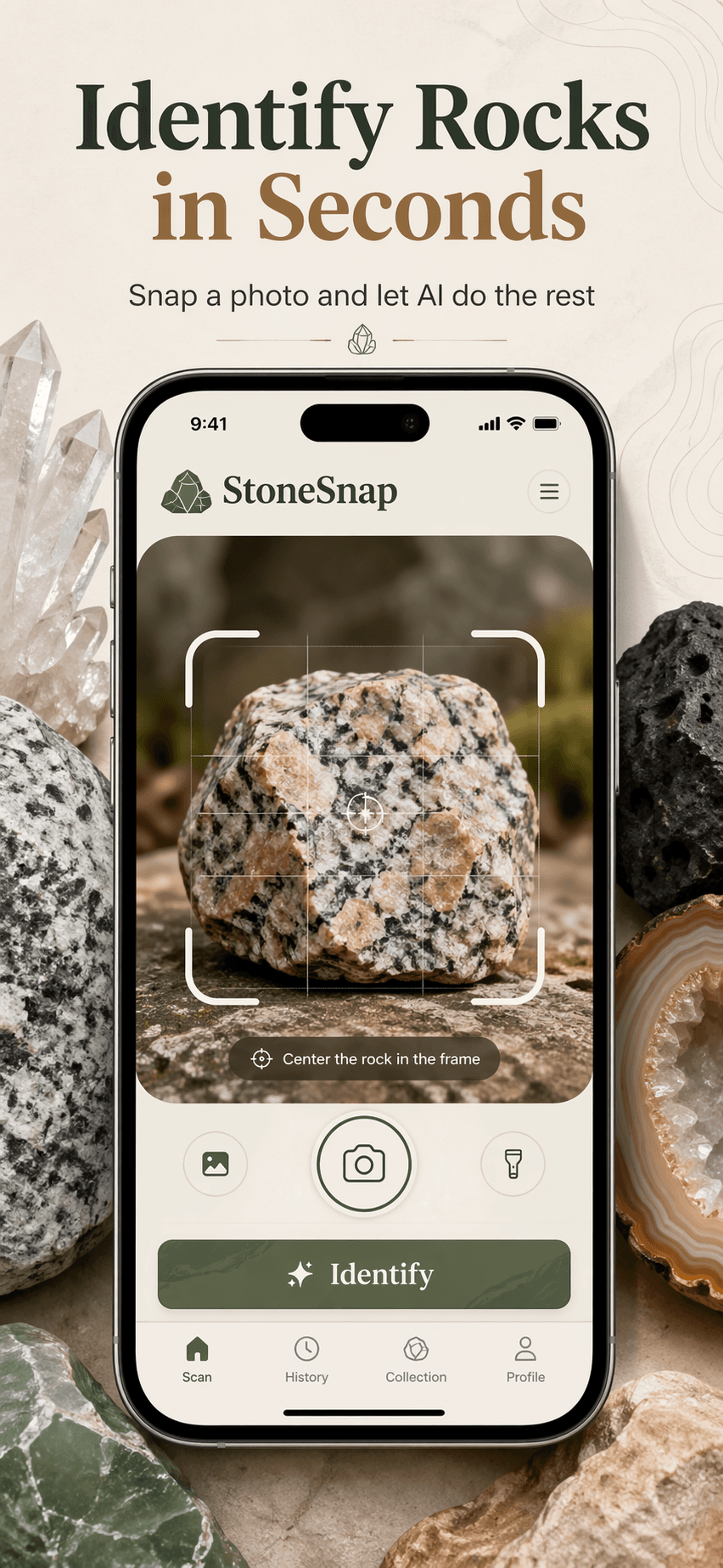 StoneSnap camera identification screen